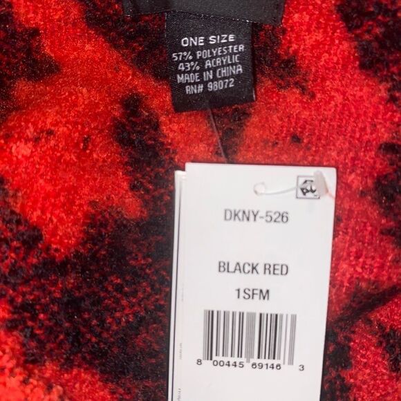 DKNY Oversized Red and Black Houndstooth Scarf Blanket Wrap NWT - Picture 4 of 6
